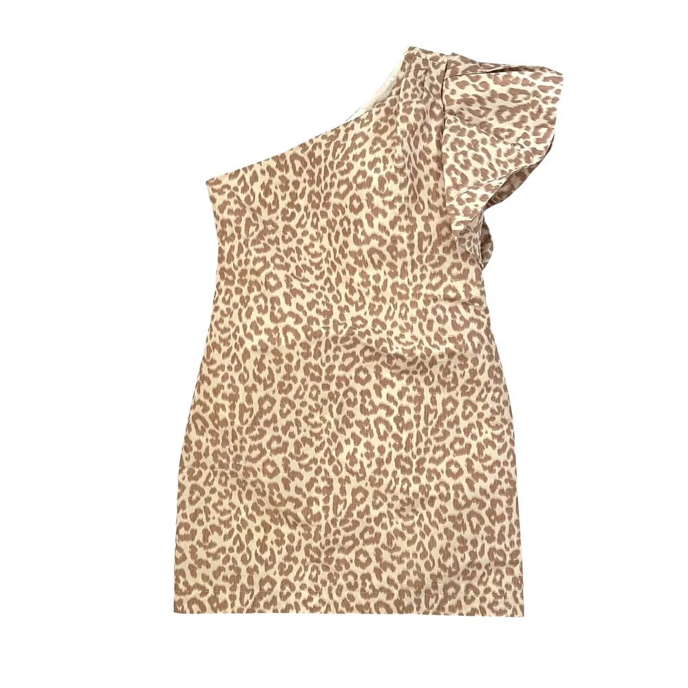 NWT J.Crew One-Shoulder Ruffle Mini Dress - Italian Ikat Leopard Print - Size 6
